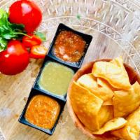 Chips & Three Salsas · Sample our three best salsas - always fresh, always homemade!