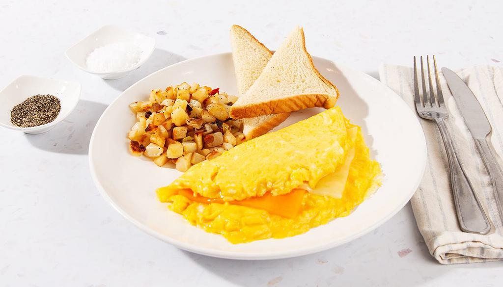 Cheese Omelette · Three eggs scrambled with your choice of cheese. Served with home fries and toast.
