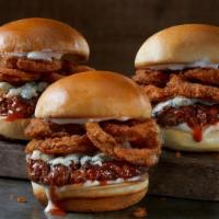 Buffalo Blue Sliders · 3 juicy burgers basted in Frank's Red Hot Buffalo sauce and topped with blue cheese crumbles...