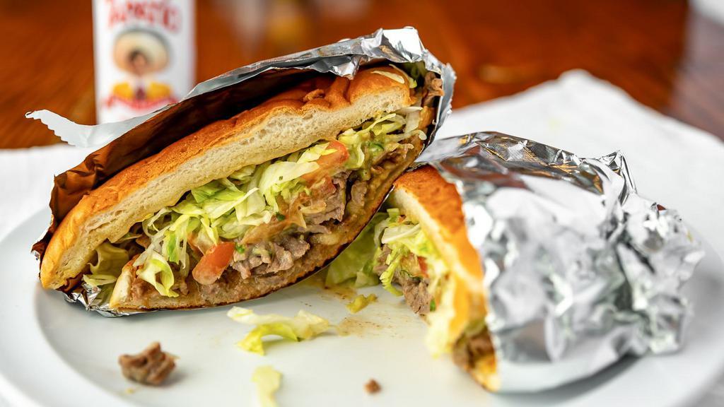 Tortas · Mexican style sandwich, choice of meat, cheese, sour crema, guacamole, salsa, lettuce and tomatoes.