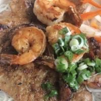 32. Bún Tôm Gà Nướng / Grilled Shrimp & BBQ Boneless Chicken Over Vermicelli · 