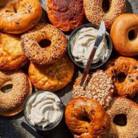 Bagel Pack · Your choice of 13 freshly baked bagels served with two tubs of cream cheese spreads. Serves ...