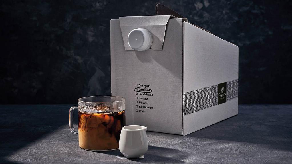 Cafe Blend Light Roast Coffee Tote · 140 Cal. Carefully roasted from Arabica beans and freshly brewed. Brewed fresh, so please allow additional 15 min./tote to prepare your order. Serves 10. 120 fl oz per tote. Allergens: none