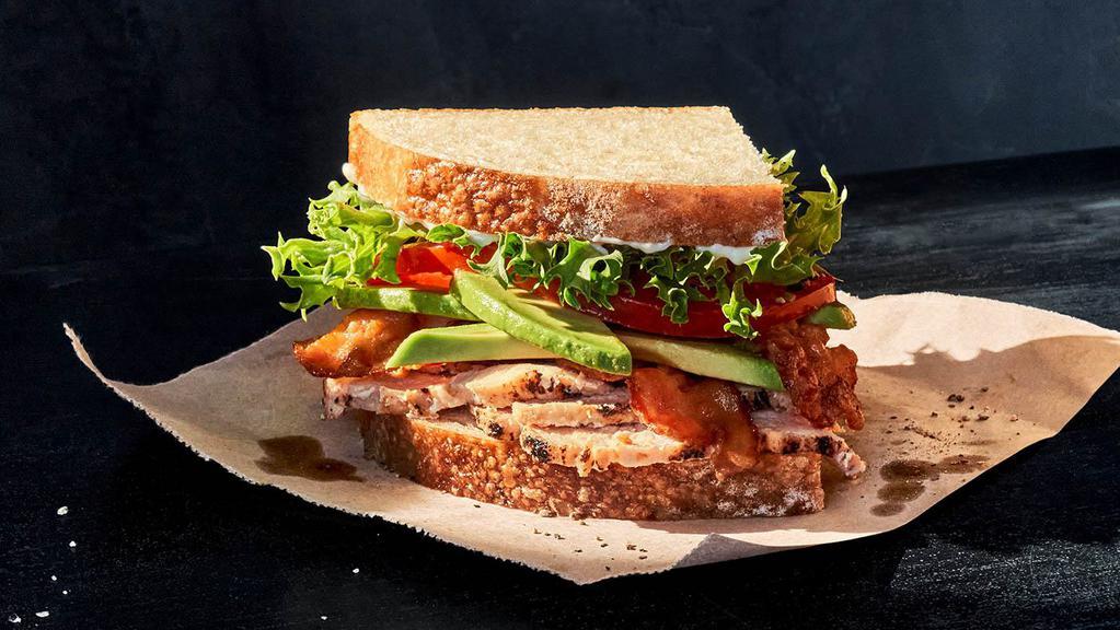 Kids Roasted Turkey & Avocado Blt · 470 Cal. Roasted turkey raised without antibiotics, Applewood-smoked bacon, emerald green, vine-ripened tomatoes, fresh avocado, mayo, salt, and pepper on Country Rustic Sourdough. Allergens: Contains Wheat, Egg