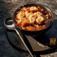 Kids Bistro French Onion Soup · 190 Cal. Sweet caramelized onions in a savory broth with a sherry wine vinegar gastrique, se...