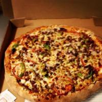 Primo Special Pizza · Double pepperoni, sausage, salami, mushrooms, onions, bell peppers, tomatoes.