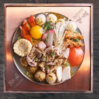 4. Curry Flavor Hot Soup · Napa, pork slices, vermicelli, tomato, corn, egg, enoki mushroom, imitation crabmeat, kamabo...