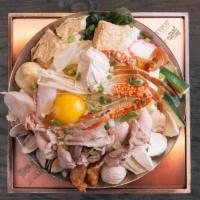 Japanese Miso Hot Soup · Taiwanese cabbage, pork slices, crab, udon, enoki mushroom, clam, fish filet, king oyster mu...