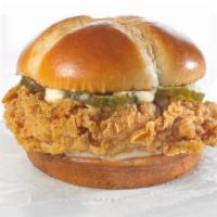 Chicken Sandwich · We crafted a sandwich using our legendary hand-battered chicken fillet placed between a hone...