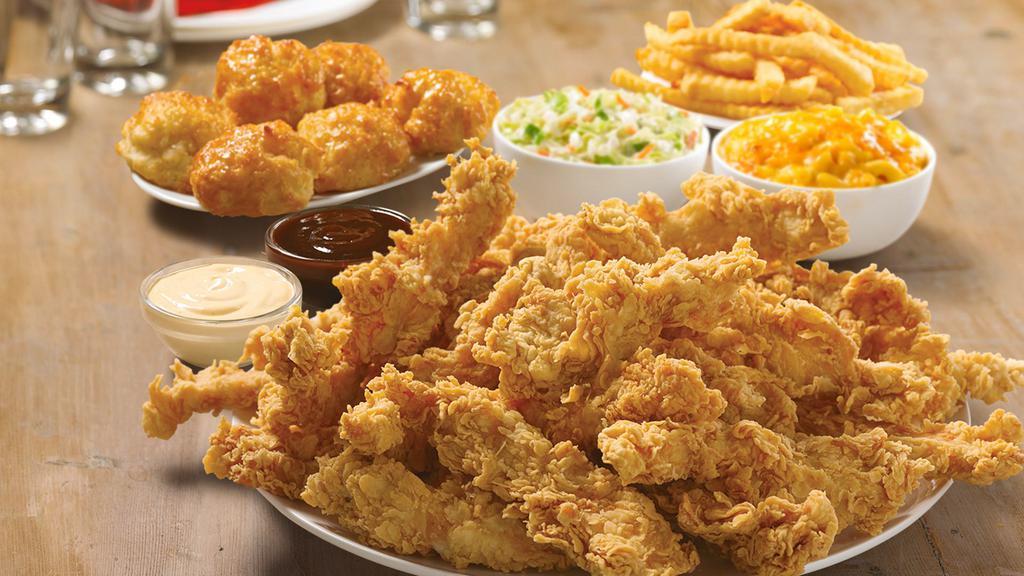 24 Piece Texas Tenders™ Meal · 24 Texas Tenders™, our new recipe of our handcrafted classic marinated in buttermilk, perfectly seasoned, served with your choice of any 3 large sides and 6 scratch made Honey-Butter Biscuits™.