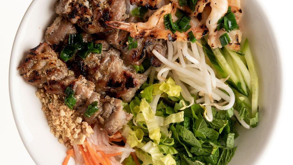 15. Bún Tôm Thịt Nướng · Vermicelli with shrimp, skew grilled pork and vegetables