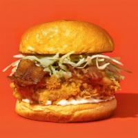 Bacon Ranch · Our signature fried chicken served on a toasted bun and topped with crispy bacon, shredded l...