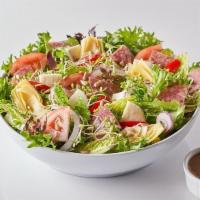 Castroville Queen Salad · Sliced salami over mixed greens and romaine with fresh mozzarella, artichokes, tomatoes, red...