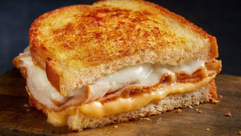 Tiny Turkey Melt · Turkey, American cheese and sharp white Cheddar on grilled artisan bread. Sized just right for kids and includes choice of side.
