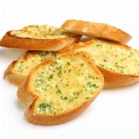 Garlic Bread with Cheese · Fresh toasted bread with our blend of garlic, herbs, olive oil and browned, melted cheese.