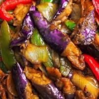 Eggplant Basil · Spicy. Spicy sautéed eggplant, basil, onions, green beans, bell pepper in a spicy chili garl...