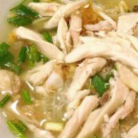 Chicken Noodle Soup · Thin rice noodles with chicken, bean sprouts in a clear chicken broth