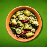 Just Potato & Spinach  (Vegan) · Fresh potatoes and special creamy spinach cooked with Indian spices and garnished with cilan...