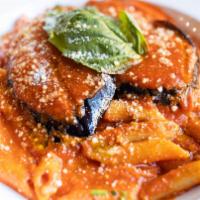 RIGATONI NORMA · Fresh Italian basil, eggplant, and fresh tomato sauce