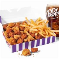 50/50 Popcorn Chicken Big Box Combo · Includes medium French Fries and choice of a small drink