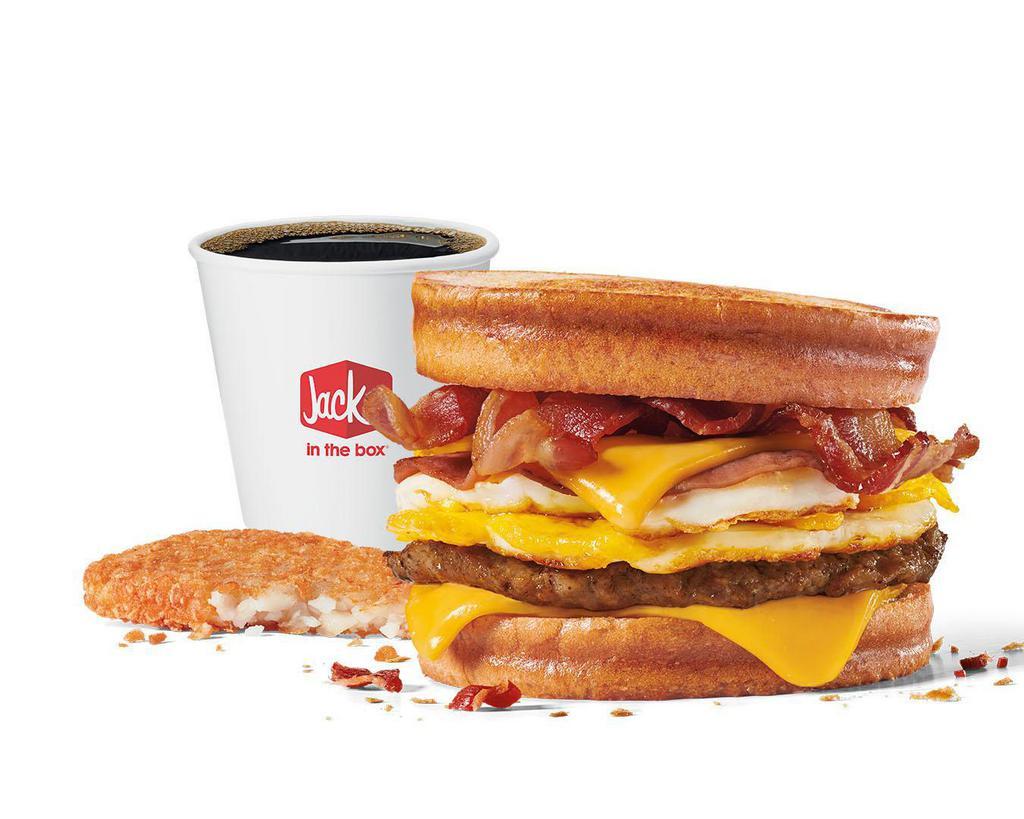 Loaded Breakfast Sandwich Combo · Includes hash browns and your choice of a large drink.
