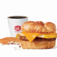 Sausage Croissant Combo · Includes hash browns and your choice of a large drink.