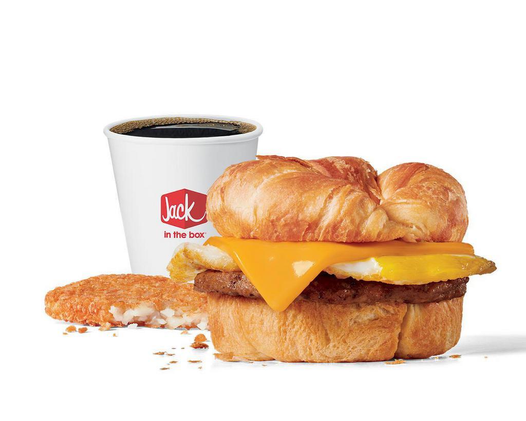 Sausage Croissant Combo · Includes hash browns and your choice of a large drink.