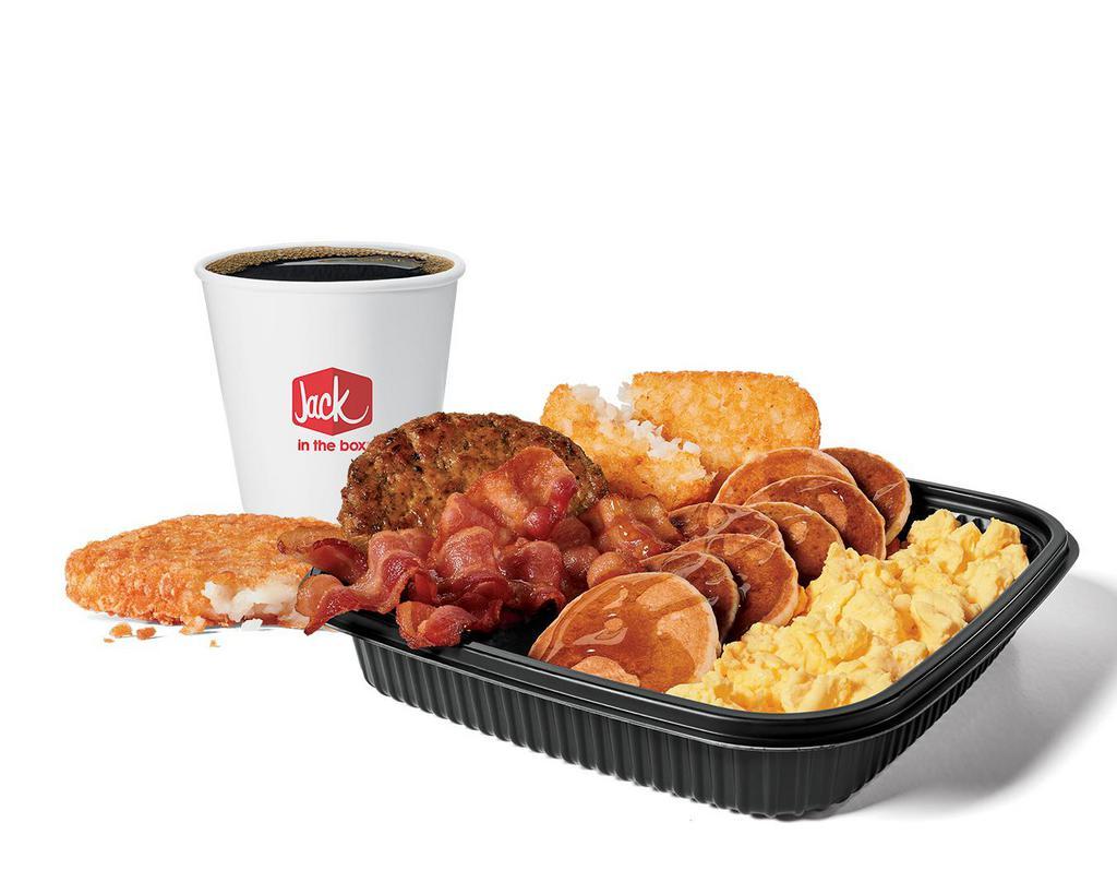Jumbo Platter Bacon & Sausage Combo · Includes hash browns and your choice of a large drink.