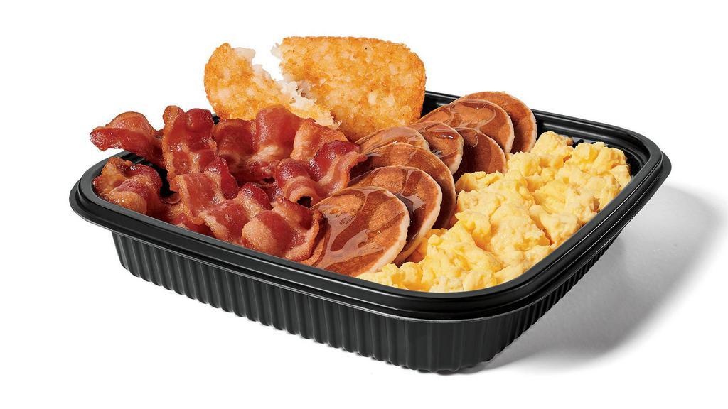 Jumbo Breakfast Platter W/ Bacon · Scrambled eggs, mini pancakes, hash browns and Bacon