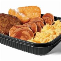 Jumbo Breakfast Platter W/ Sausage · Breakfast doesn't come shaped in a bar. Or in a fancy juice. Real breakfast is served on a p...