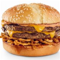Haystack Tavern Double™ · Two tavern-sized patties topped with American cheese, Campfire Mayo and crispy onion straws....
