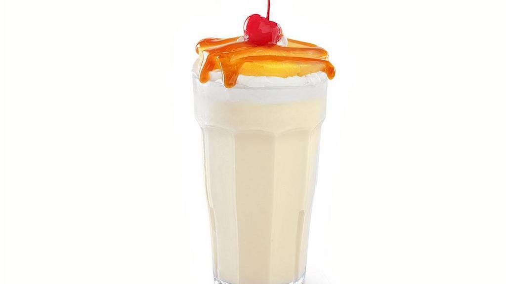 New! Kids Pineapple Upside-Down Cake Milkshake · Creamy vanilla soft serve blended with pineapple juice and cake flavor. Topped with whipped cream, pineapple, caramel sauce and a maraschino cherry.