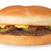 Hamburger · Ketchup, mustard, and pickle.