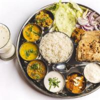 Star Chat House Thali · Two Vegetables, 1 Plain Paratha Or 2 Rotis, Dal, Rice, Raita, Home Style Mint Chutney, Papad...
