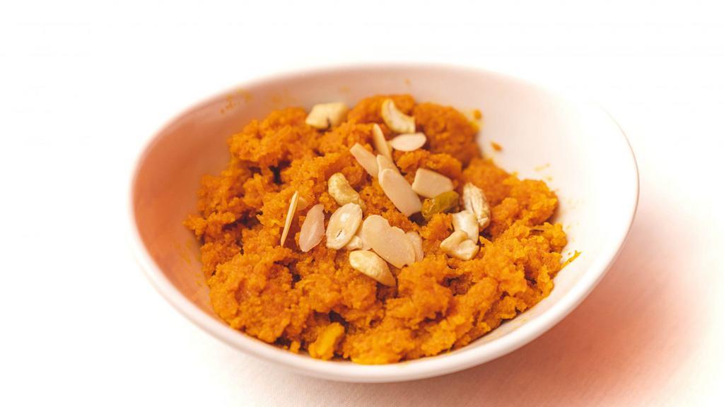 Gajar Halwa · A Delicious Indian Dessert Made With Grated Carrots, Whole Milk(Khoya), Dried Fruits And Nuts