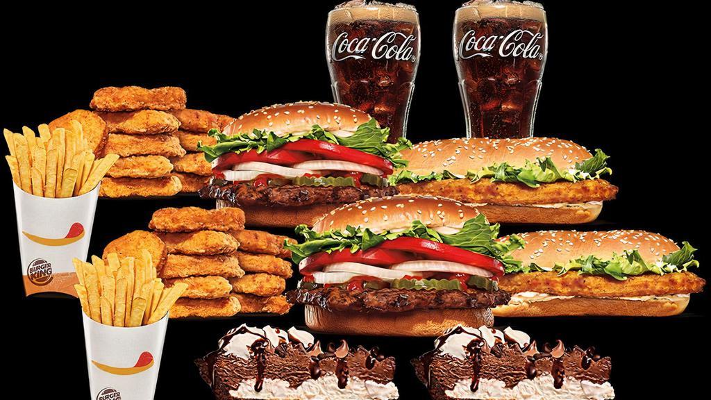 Family Bundle Classic · Includes 2 Whopper Sandwiches, 2 Original Chicken Sandwiches, 16 Pc. Chicken Nuggets, 2 Hershey's® Pies, 2 Medium Fries, and 2 Medium Drinks