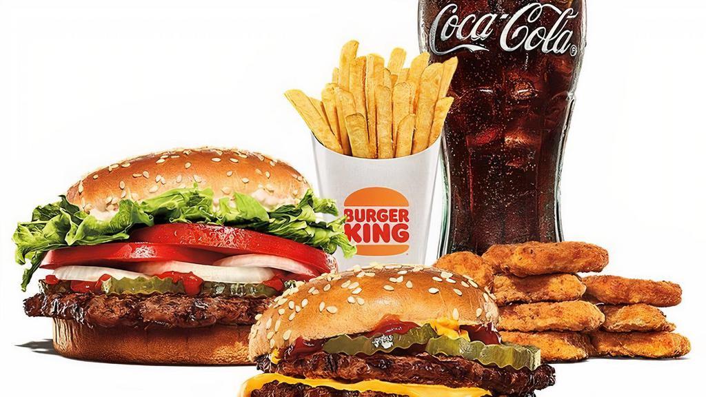 Build Your Own Meal Saver · Choice of Entrée 1 (Whopper, OCS), Entrée 2 (Bacon Cheeseburger, Double Cheeseburger, Whopper Jr.), Snack (8pc Nuggets, 9pc Chicken Fries), Small Side, Small Drink