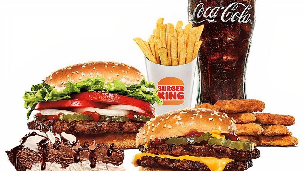Build Your Own Meal Super Saver · Choice of Entrée 1 (Whopper, OCS), Entrée 2 (Bacon Cheeseburger, Double Cheeseburger, Whopper Jr.), Snack (8pc Nuggets, 9pc Chicken Fries), Small Side, Small Drink, and 1 Hershey's® Sundae Pie