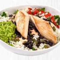 California Bowl · Choice of all natural chicken, grilled seafood or grilled veggies served with fresh guacamol...