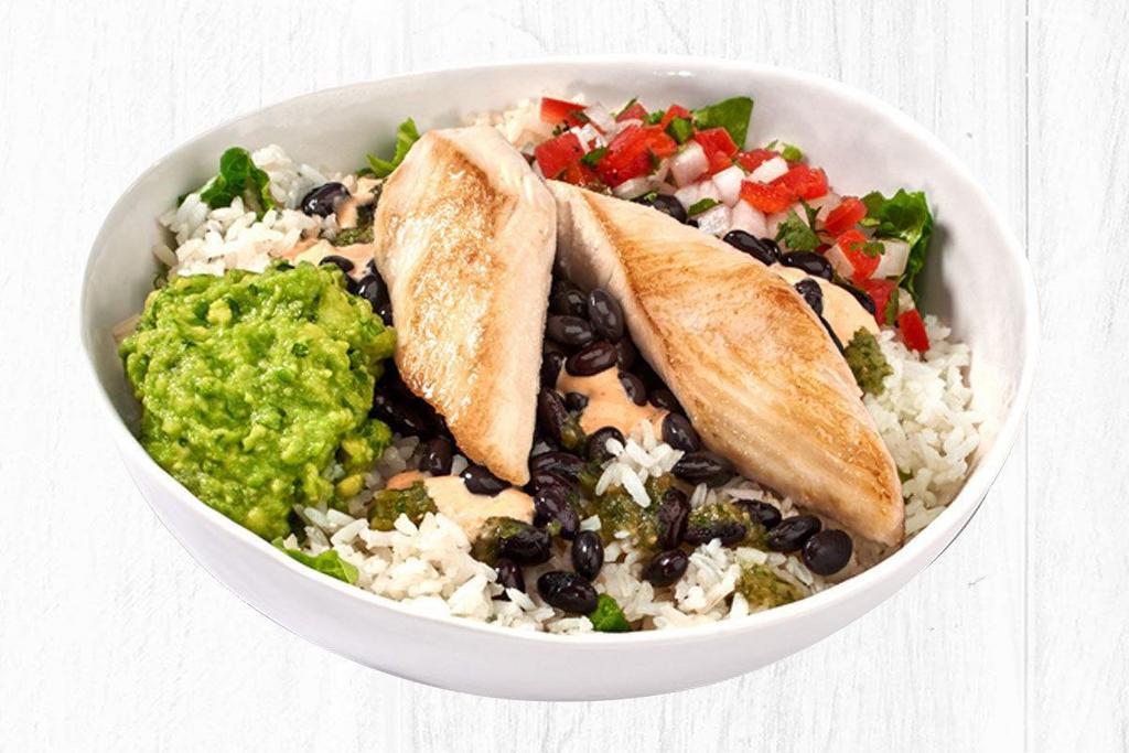 California Bowl · Choice of all natural chicken, grilled seafood or grilled veggies served with fresh guacamole, citrus rice, black beans, romaine, creamy chipotle sauce and salsa fresca, and your choice of roasted chipotle salsa or salsa verde.. *Due to potential cross-contact when preparing menu items, it is not possible to guarantee your meal is completely free of any particular allergen or ingredient. Impossible™ meat, fish, tortillas, veggies, toasted cheese and shellfish are cooked on the same grill.