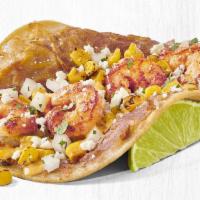 Mexican Street Corn Shrimp Two Taco Plate · Two Tacos with grilled Shrimp and Mexican street corn topped with cotija cheese, adobo rojo ...