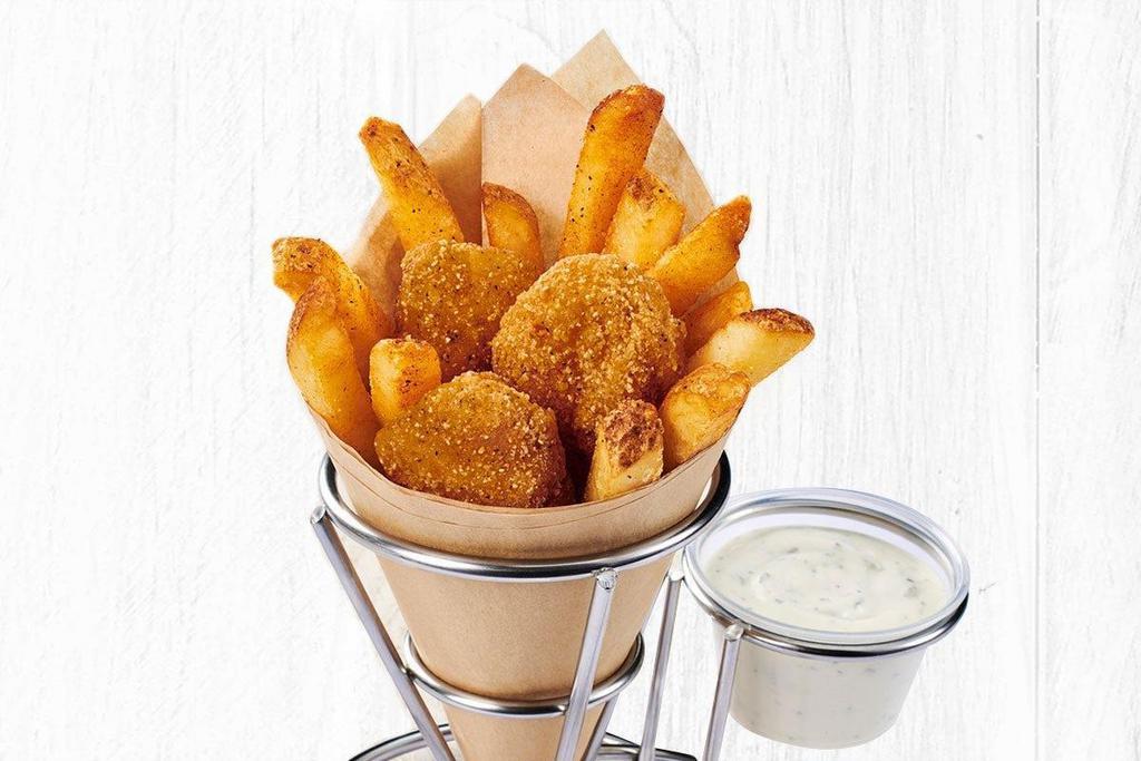 Kid’S Dippers - Crispy Chicken Bites And Fries  · Four, all natural crispy chicken bites and seasoned French Fries.  Choice of ranch or ketchup for dipping. Includes choice of kid’s drink.