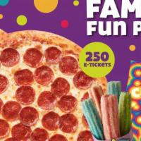 Family Fun Pack · Bring home the fun! Get Two Large, 1- Topping Pizzas, Unicorn Churros, a Goody Bag with toys...