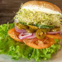 Vegetarian with Cream Cheese · Plain cream cheese, lettuce, tomato, onion, cucumber, sprout.