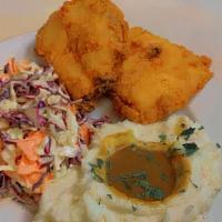 Fried Chicken · Organic chicken breast, mashed potatoes and coleslaw.