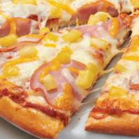 Hawaiian - Baking Required · Our Original Crust topped with Traditional Red Sauce, Whole-Milk Mozzarella, Mild Cheddar, C...