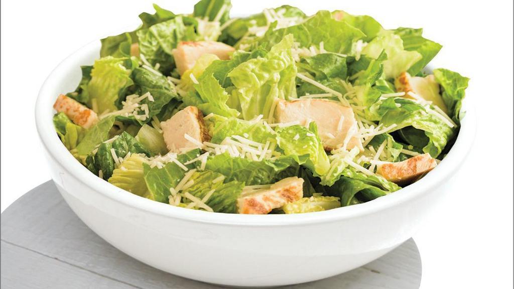 Chicken Caesar Salad · Romaine Lettuce topped with Grilled Chicken Breast Raised Without Antibiotics and Shredded Aged Parmesan Cheese. 190 calories.