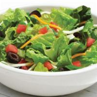 Garden Salad · Romaine Lettuce topped with Green Peppers, Roma Tomatoes, Black Olives, Whole-Milk Mozzarell...