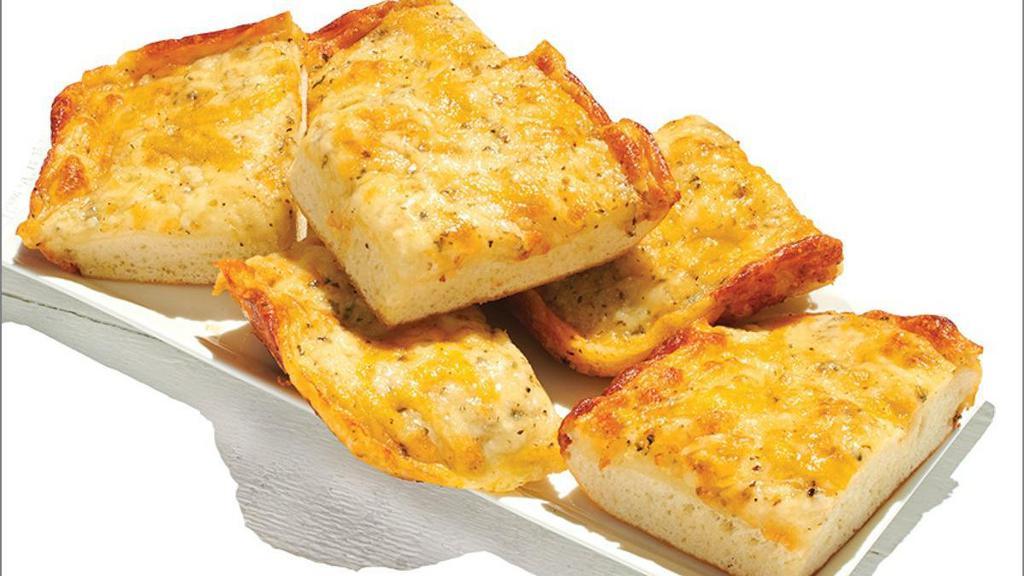 Scratch-Made 5-Cheese Bread - Baking Required · Fresh dough topped with our Herb Garlic Spread, ¼ pound of Whole-Milk Mozzarella, Herb & Cheese Blend, and Mild Cheddar Cheese served with a side of Marinara    .