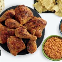 8Pc Fire-Grilled Chicken Dinner · 8 pieces of fire-grilled chicken with 2 large sides, warm tortillas, tortilla chips and fres...